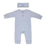 Three Little Tots Gray Baby Ribbed Playsuit with pockets - 
