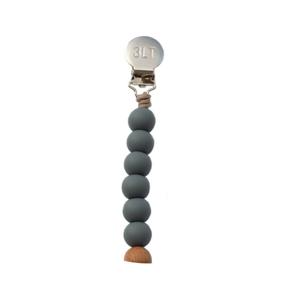 Three Little Tots Gray Silicone Beaded Pacifier Clip - 