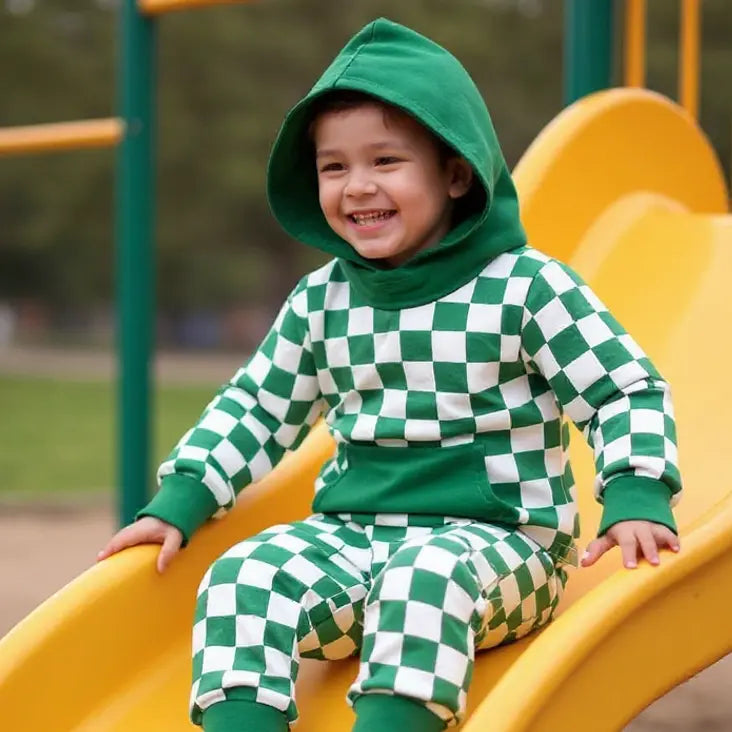 Sweet Bamboo Greatest Green Checker Hooded Jogger Set - 