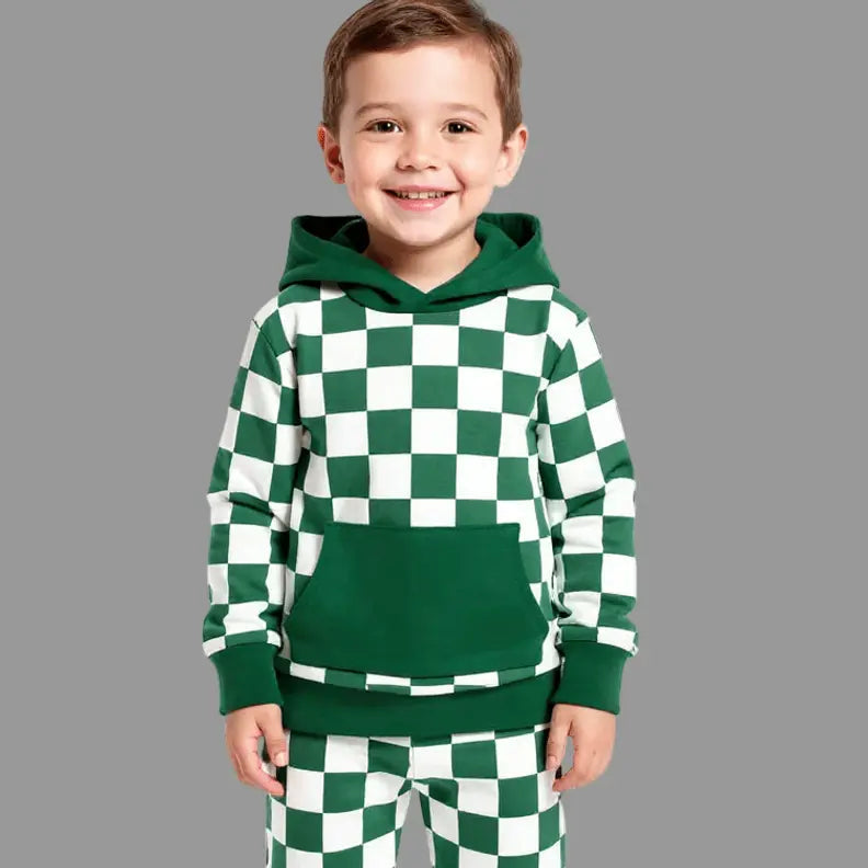 Sweet Bamboo Greatest Green Checker Hooded Jogger Set - 