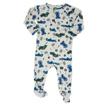 Sweet Bamboo Green Blue Nasar Zipper Footie with Two Way Zipper for Babies - 