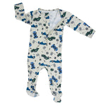 Sweet Bamboo Green Blue Nasar Zipper Footie with Two Way Zipper for Babies - 