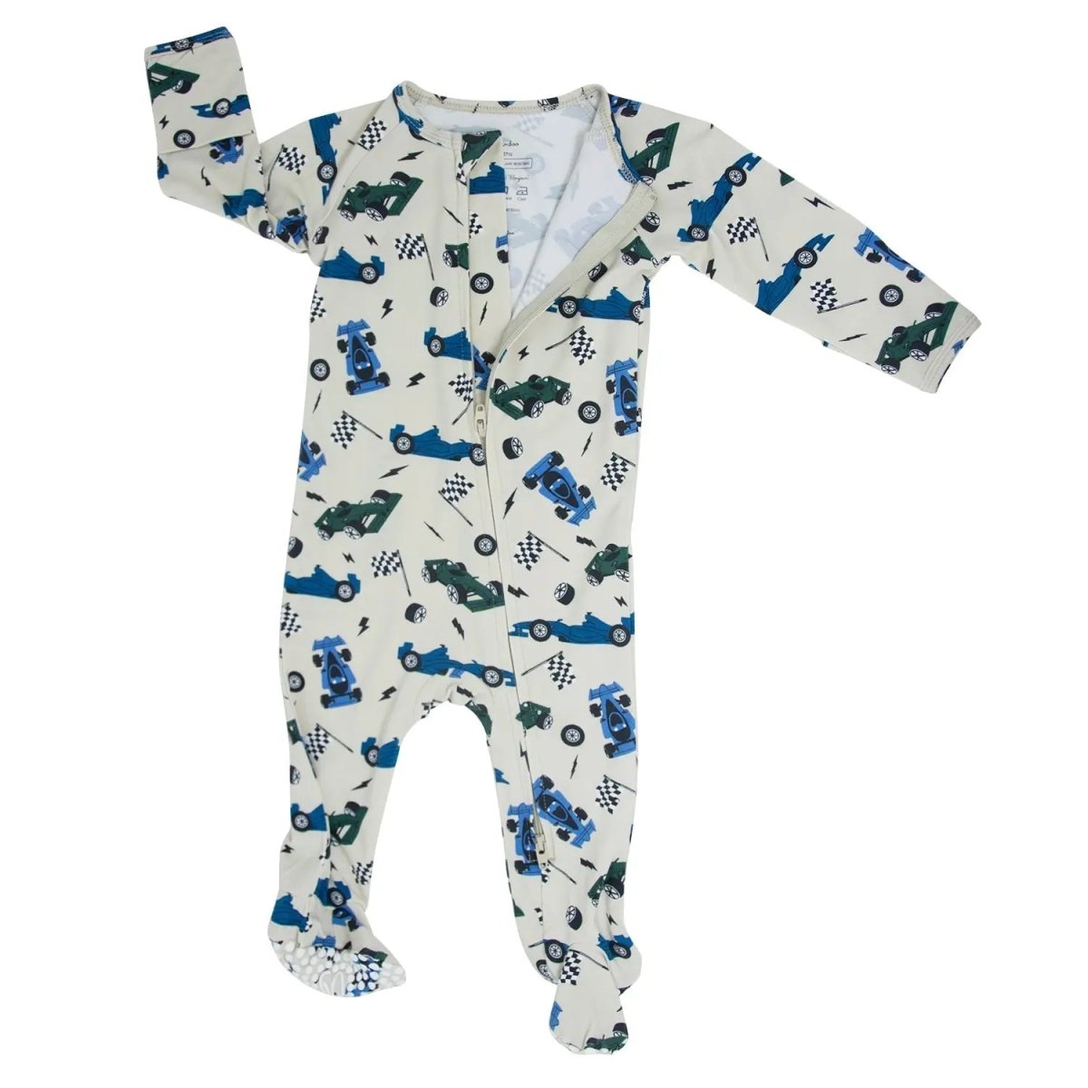 Sweet Bamboo Green Blue Nasar Zipper Footie with Two Way Zipper for Babies - 
