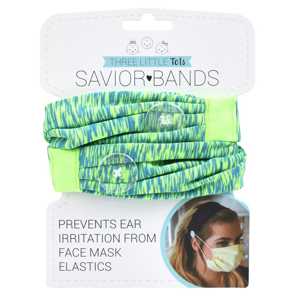 Three Little Tots Green & Blue Savior Headbands With Buttons For Masks - 