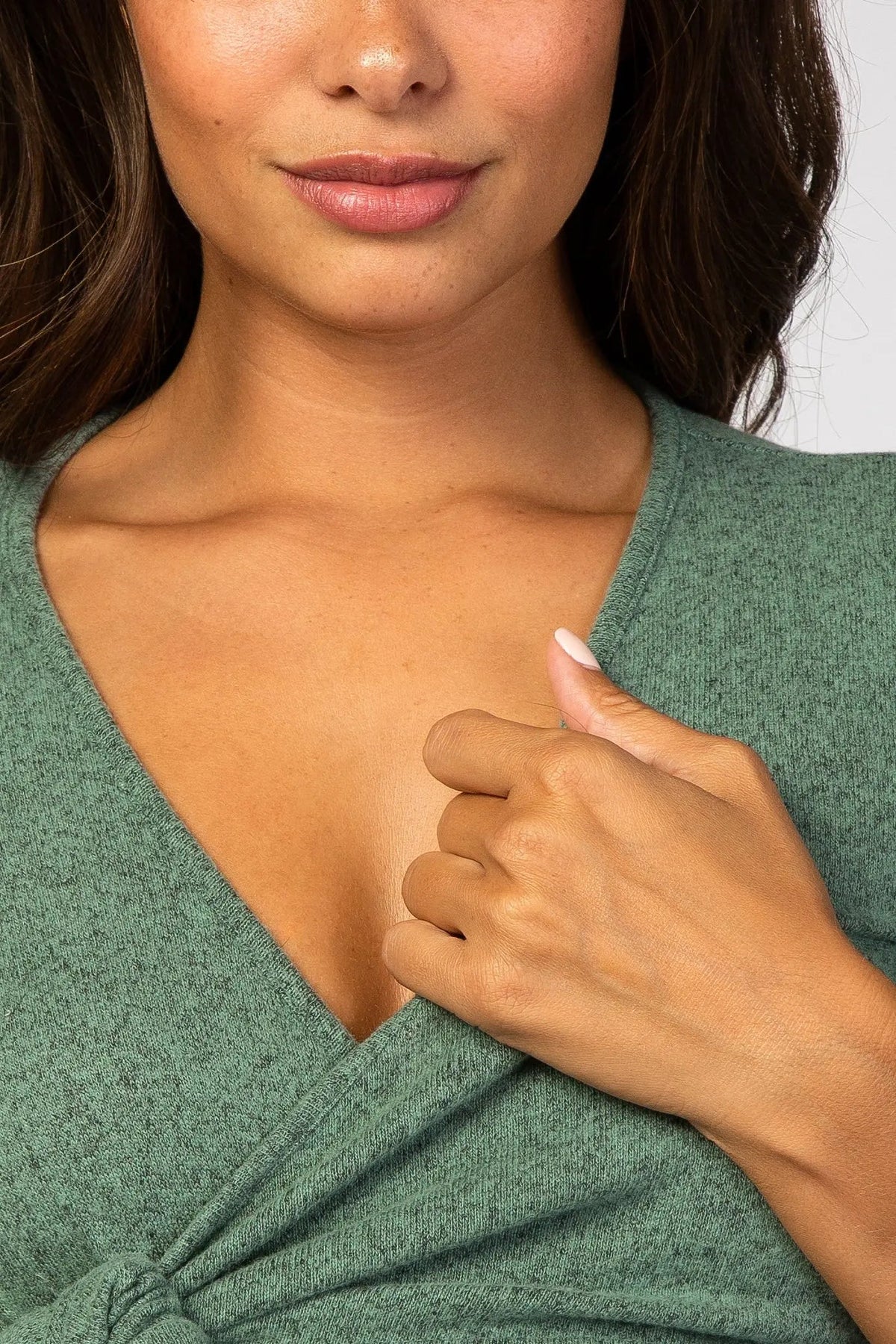 PinkBlush Green Brushed Knit Wrap Fitted Maternity/Nursing Dress - 