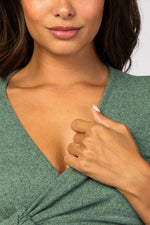 PinkBlush Green Brushed Knit Wrap Fitted Maternity/Nursing Dress - 