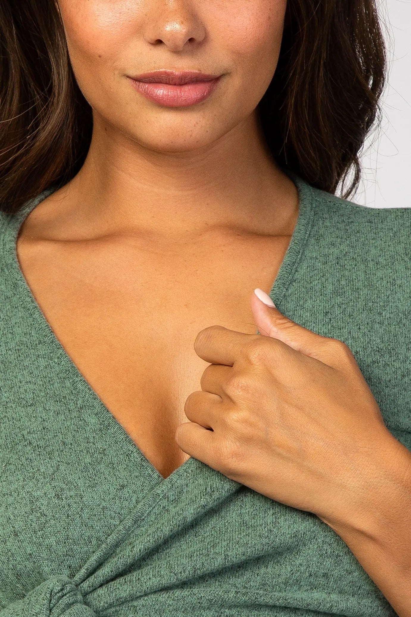 PinkBlush Green Brushed Knit Wrap Fitted Maternity/Nursing Dress - 