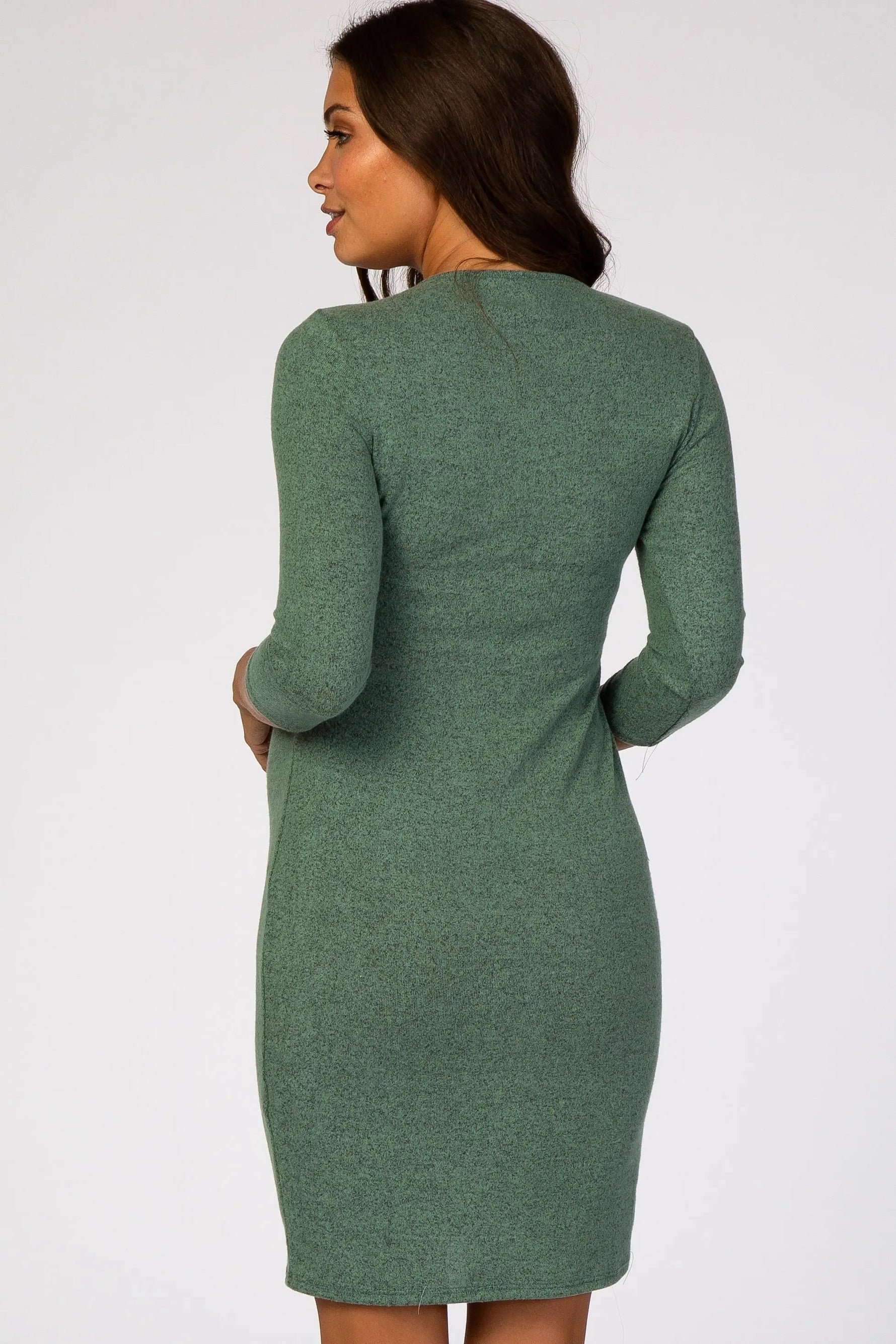 PinkBlush Green Brushed Knit Wrap Fitted Maternity/Nursing Dress - 