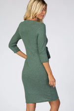 PinkBlush Green Brushed Knit Wrap Fitted Nursing Dress - 