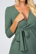 PinkBlush Green Brushed Knit Wrap Fitted Nursing Dress - 
