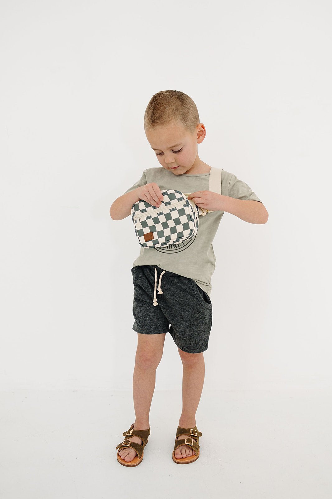 Mebie Baby Green Checkered Mini Fanny Pack For Kids By Mebie Baby - 