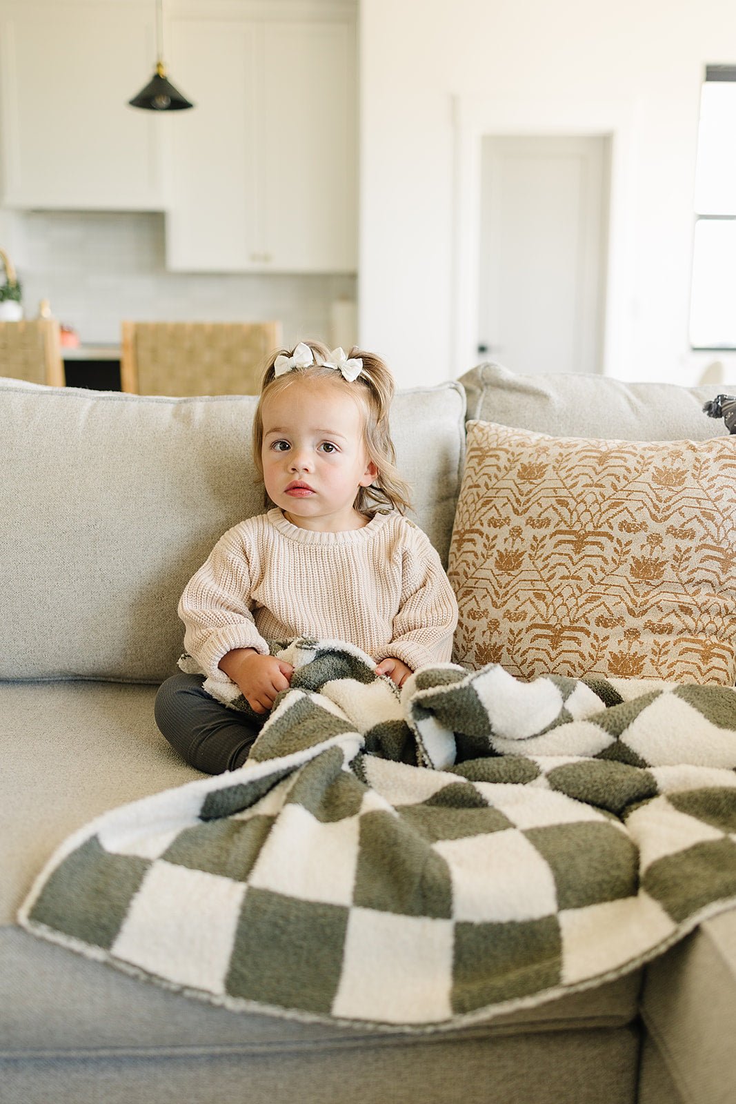 Mebie Baby Green Checkered Plush Blanket - 