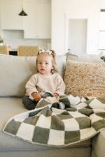 Mebie Baby Green Checkered Plush Blanket - 