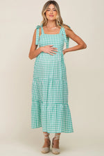 PinkBlush Green Checkered Sleeveless Tiered Maternity Maxi Dress - 