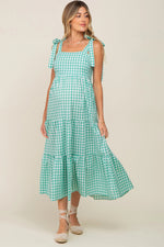 Green Checkered Sleeveless Tiered Maternity Maxi Dress - Day Dress, One-piece garment, Fashion Model, Model, Photo shoot | Everetts Place