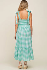 PinkBlush Green Checkered Sleeveless Tiered Maternity Maxi Dress - 