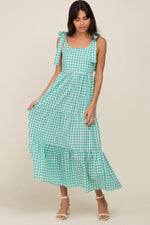 Green Checkered Sleeveless Tiered Maxi Dress - Day Dress, One-piece garment, Person, Sandal, High heels | Everetts Place