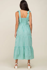 PinkBlush Green Checkered Sleeveless Tiered Maxi Dress - 