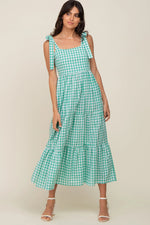 PinkBlush Green Checkered Sleeveless Tiered Maxi Dress - 