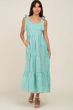 PinkBlush Green Checkered Sleeveless Tiered Maxi Dress - 