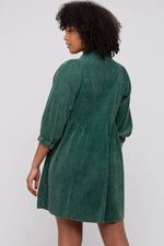 PinkBlush Green Corduroy Button Down Collared Dress - 