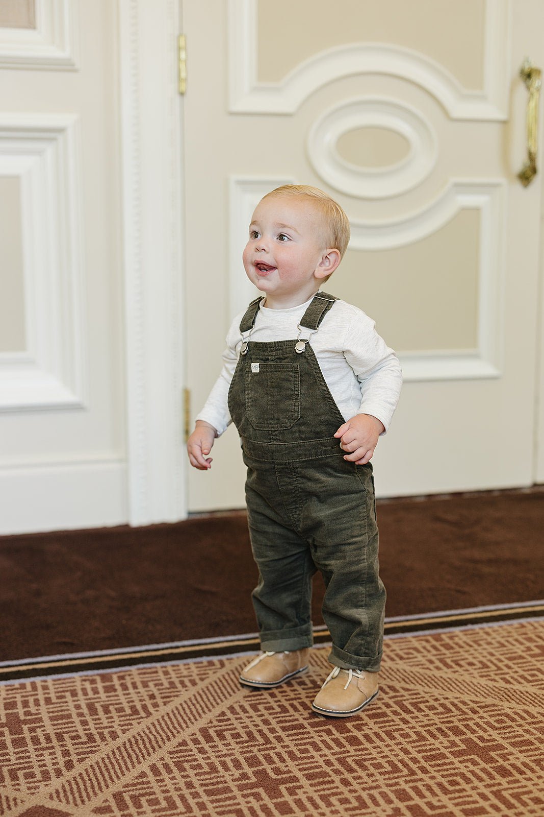 Mebie Baby Green Corduroy Overalls for Babies and Toddlers with Adjustable Straps - 