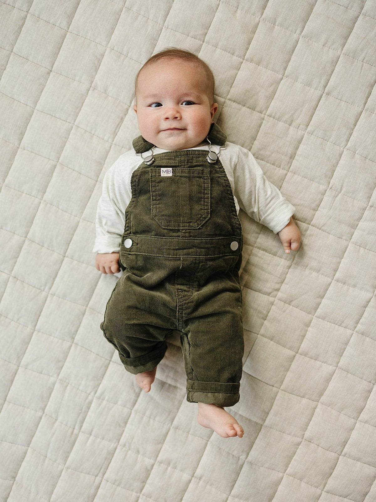 Mebie Baby Green Corduroy Overalls for Babies and Toddlers with Adjustable Straps - 