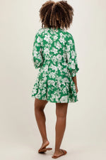 PinkBlush Green Floral Deep V - Neck Maternity Mini Dress - 