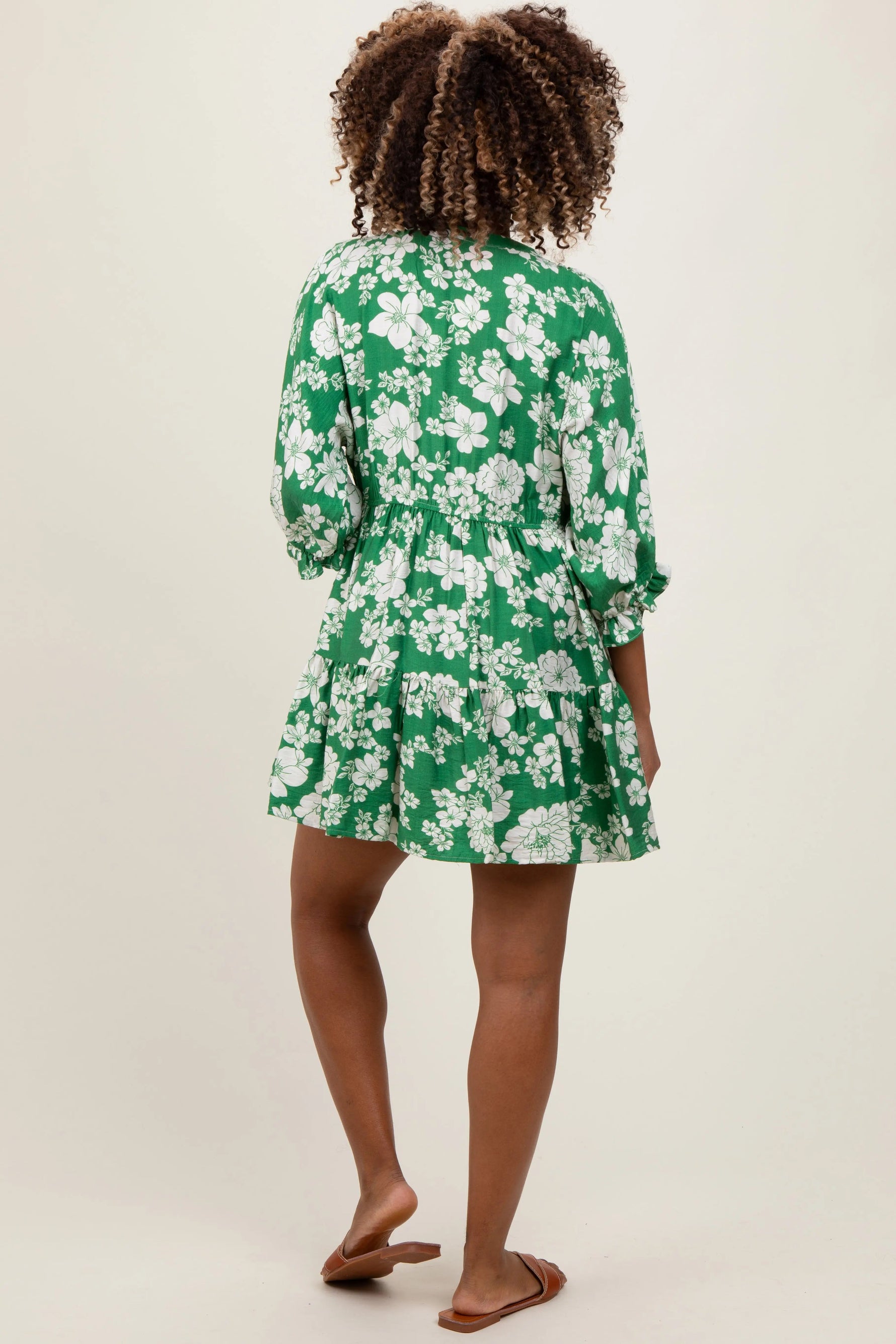 PinkBlush Green Floral Deep V - Neck Maternity Mini Dress - 