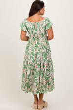 PinkBlush Green Floral Front Tie Maternity Midi Dress - 