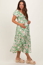 PinkBlush Green Floral Front Tie Maternity Midi Dress - 