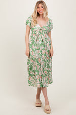 PinkBlush Green Floral Front Tie Midi DressEveretts Place