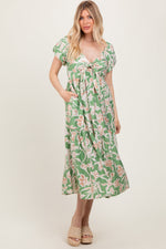 PinkBlush Green Floral Front Tie Midi DressEveretts Place