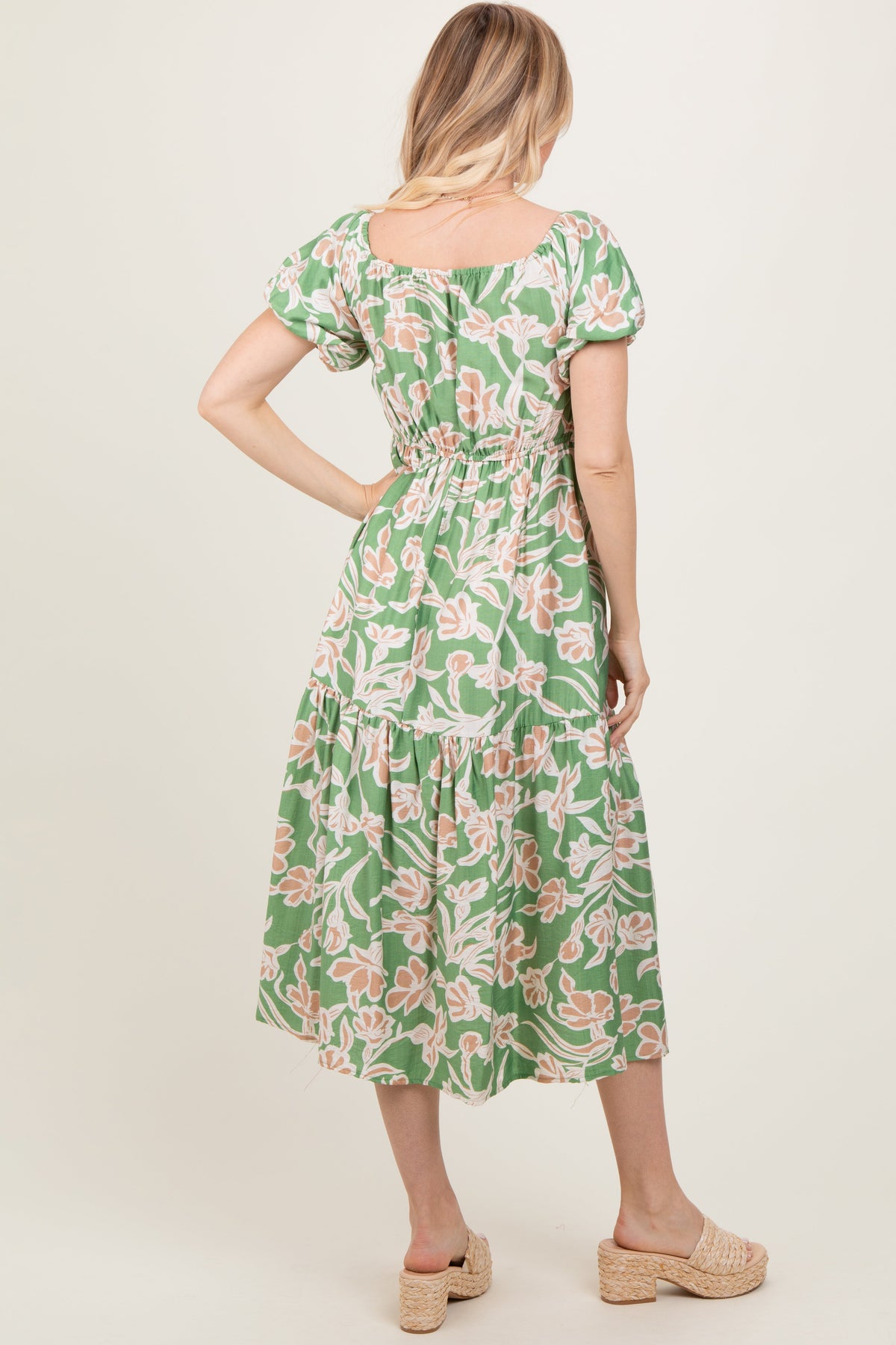 PinkBlush Green Floral Front Tie Midi DressEveretts Place