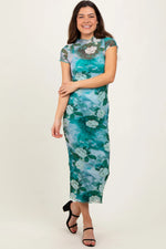 PinkBlush Green Floral Mesh Overlay Fitted Maxi Dress - 