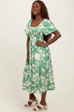 PinkBlush Green Floral Smocked Short Sleeve Midi Dress - 