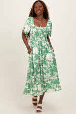 PinkBlush Green Floral Smocked Short Sleeve Midi Dress - 