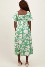 PinkBlush Green Floral Smocked Short Sleeve Midi Dress - 