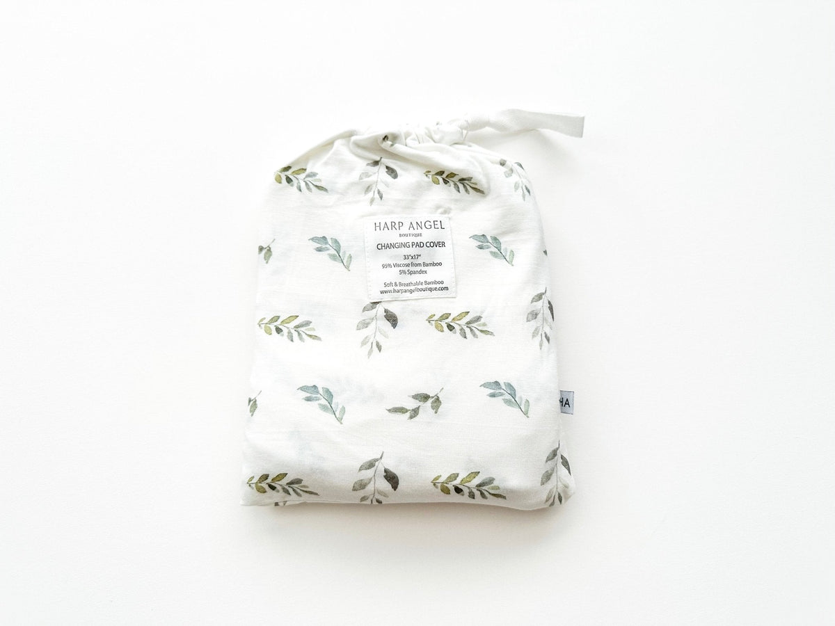 Harp Angel Boutique Green Leaves Bamboo Changing Pad Cover | Bassinet & Lounger Cover Everetts Place
