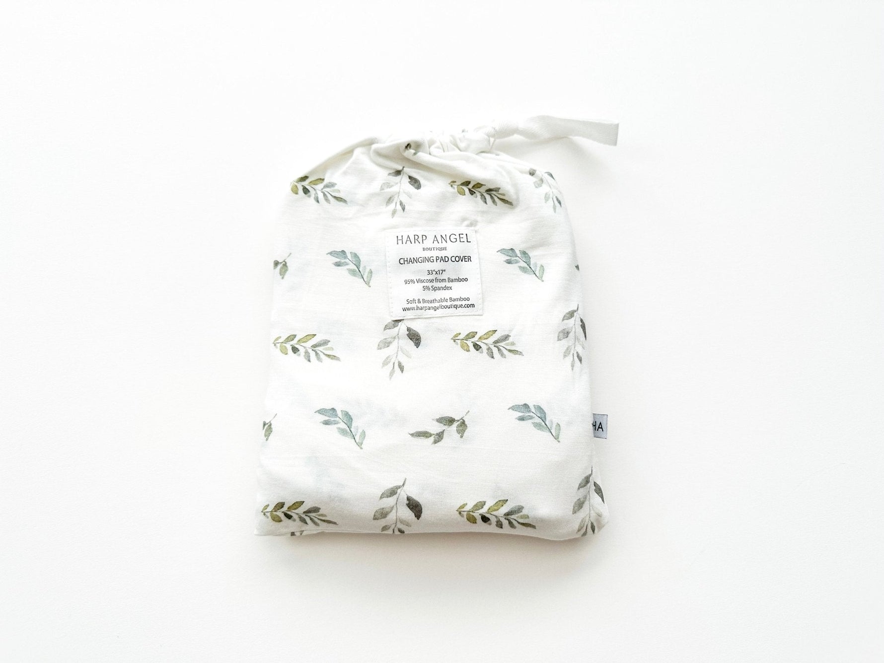 Harp Angel Boutique Green Leaves Bamboo Changing Pad Cover | Bassinet & Lounger Cover Everetts Place