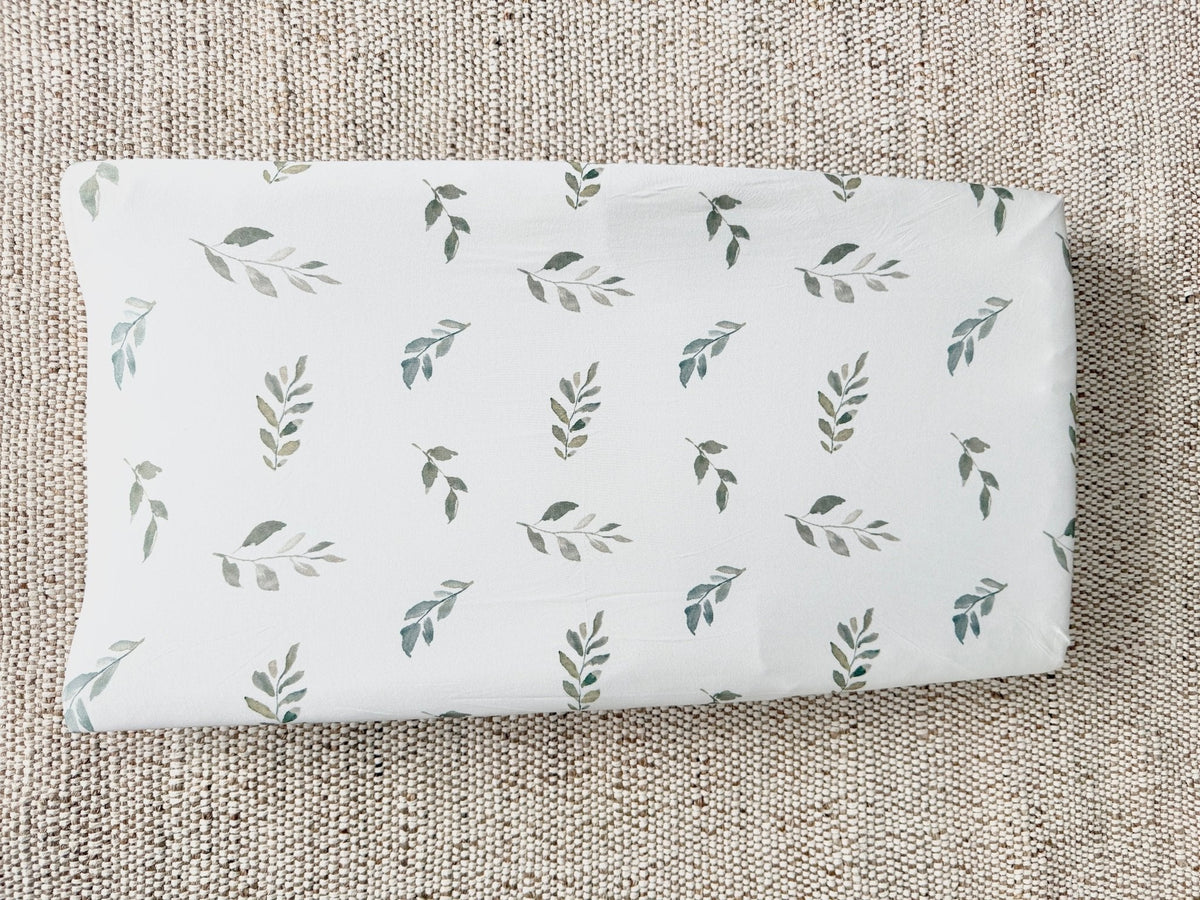 Harp Angel Boutique Green Leaves Bamboo Changing Pad Cover | Bassinet & Lounger Cover Everetts Place