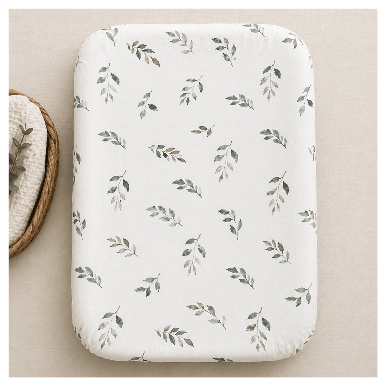 Harp Angel Boutique Green Leaves Bamboo Changing Pad Cover | Bassinet & Lounger Cover Everetts Place