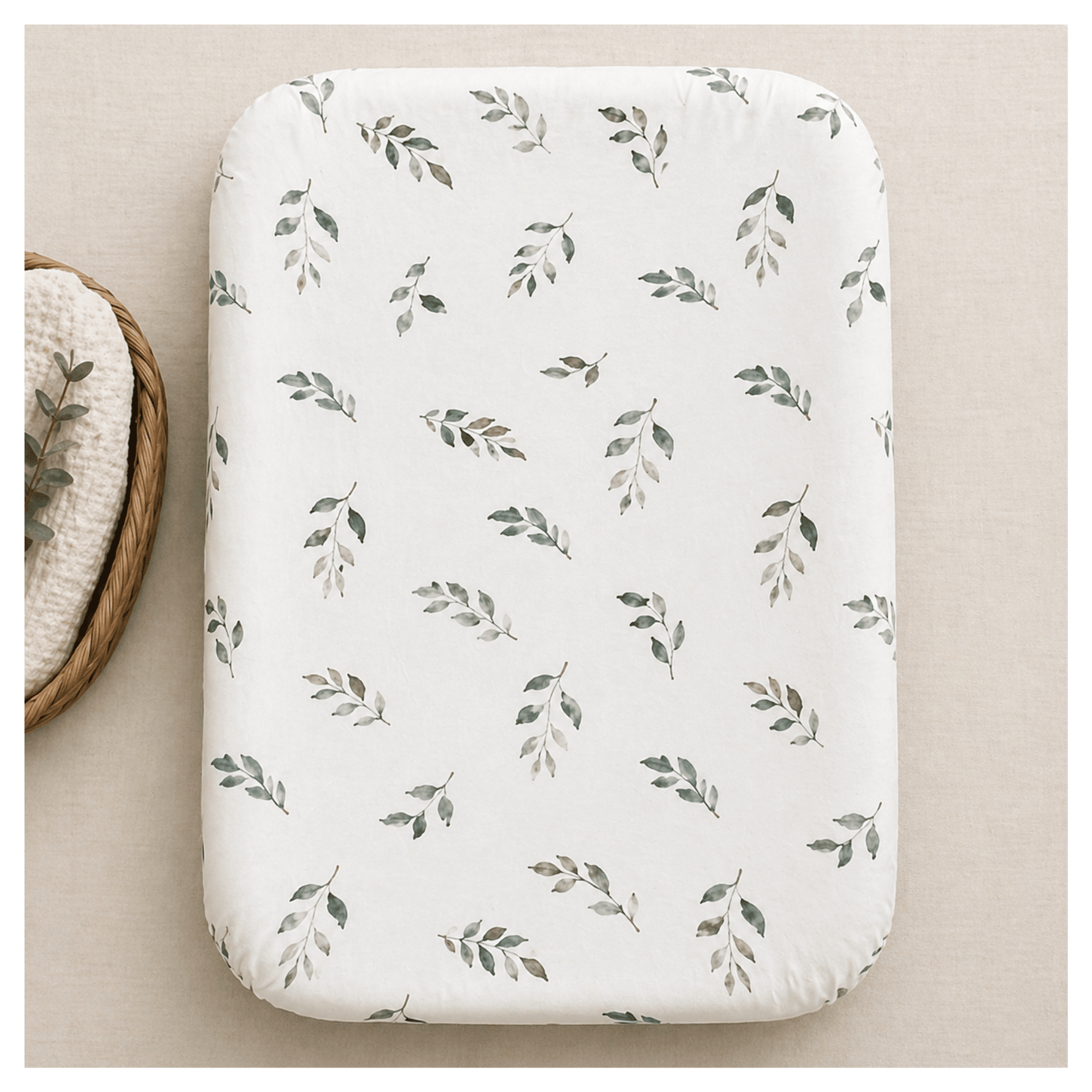 Harp Angel Boutique Green Leaves Bamboo Changing Pad Cover | Bassinet & Lounger Cover Everetts Place