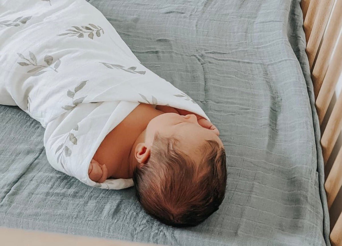 Green Leaves Muslin Swaddle Blanket by Harp Angel Boutique