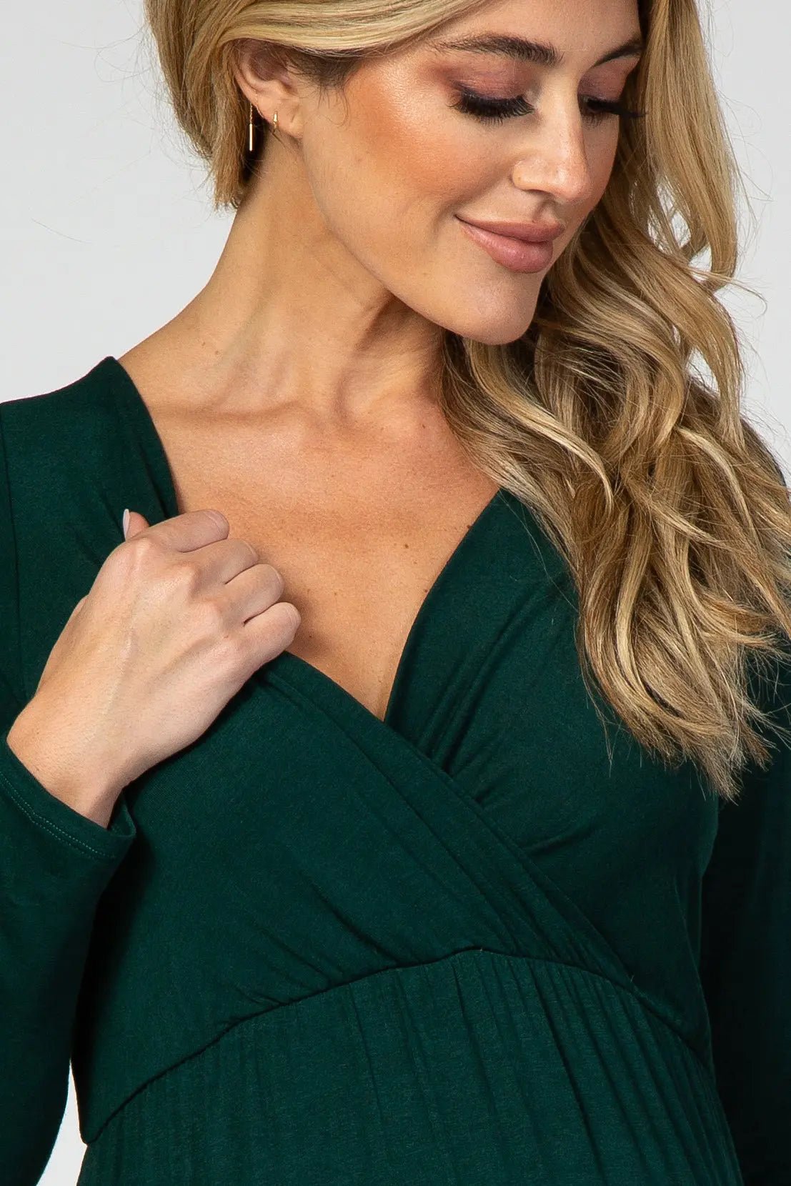 PinkBlush Green Long Sleeve Maternity Nursing Maxi Dress - 