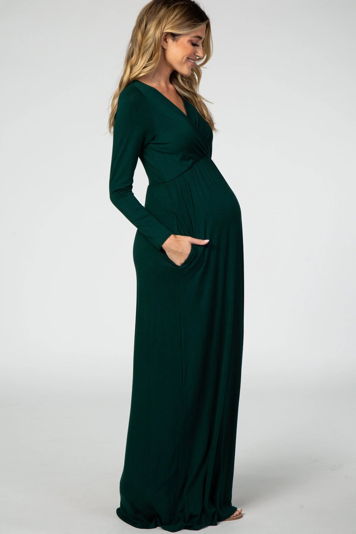PinkBlush Green Long Sleeve Maternity Nursing Maxi Dress - 