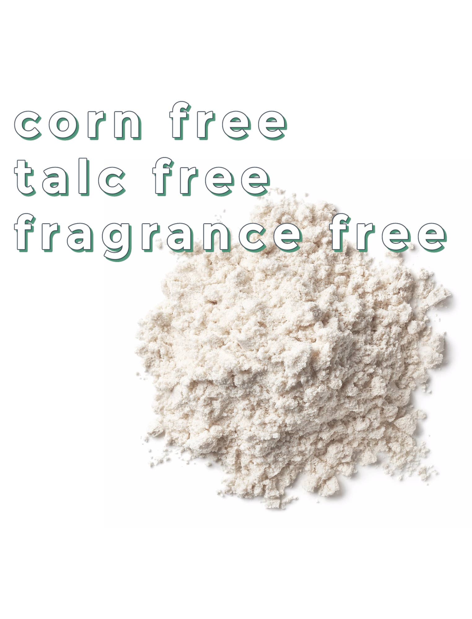 Green + Lovely Herbal Baby Powder with Soothing Oatmeal, shown in a natural, eco-friendly container.