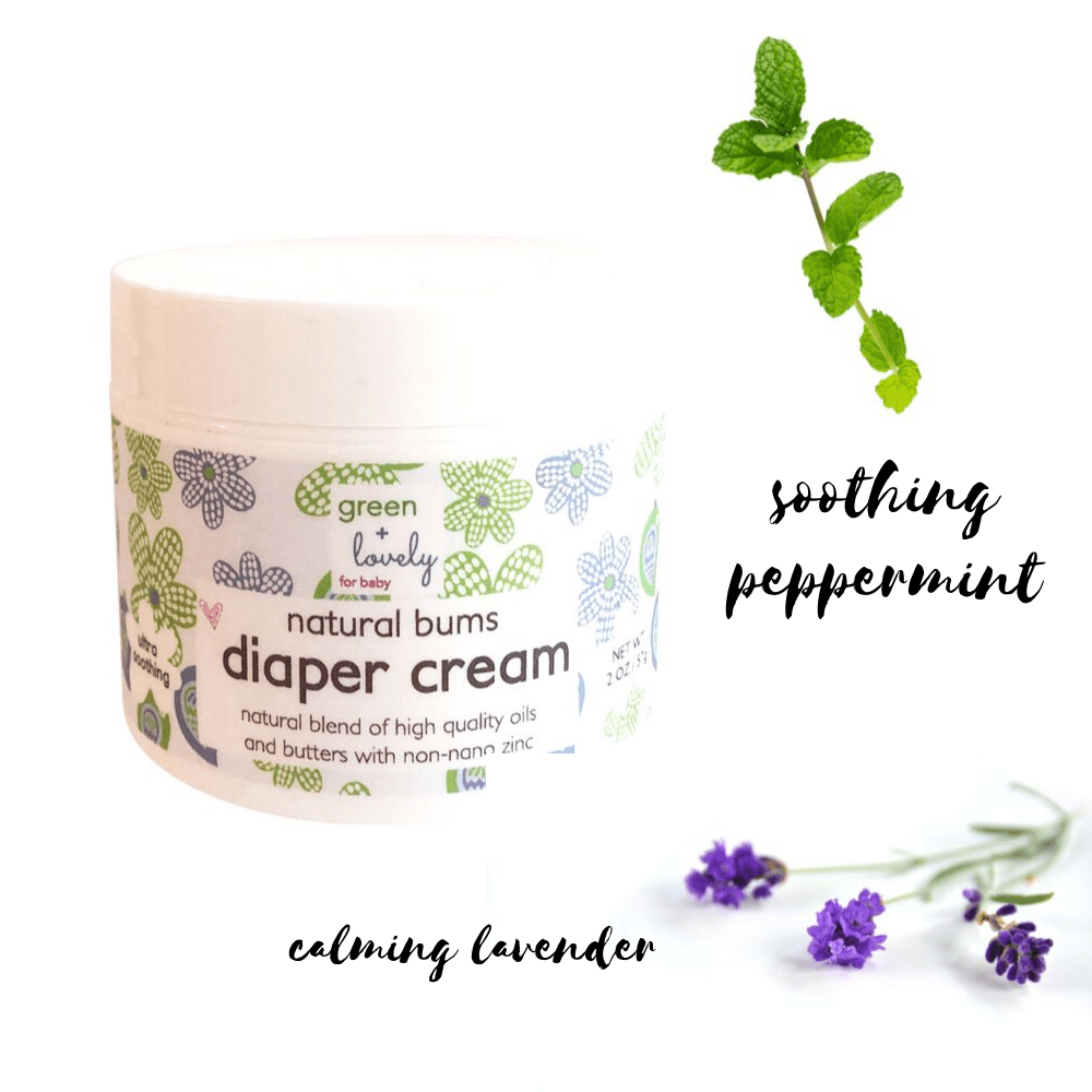 Green + Lovely Non-Nano Zinc Oxide Diaper Rash Cream tube with a gentle, natural design.