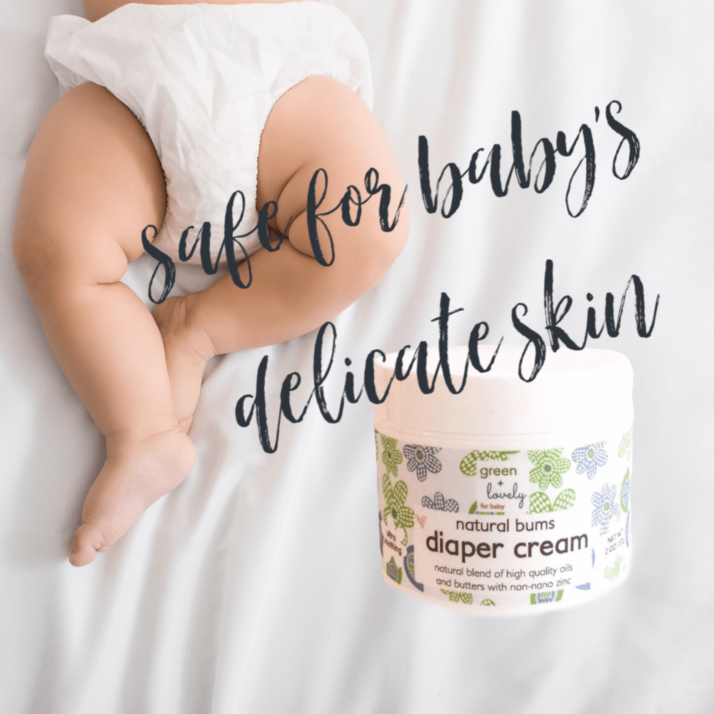 Green + Lovely Non-Nano Zinc Oxide Diaper Rash Cream tube with a gentle, natural design.