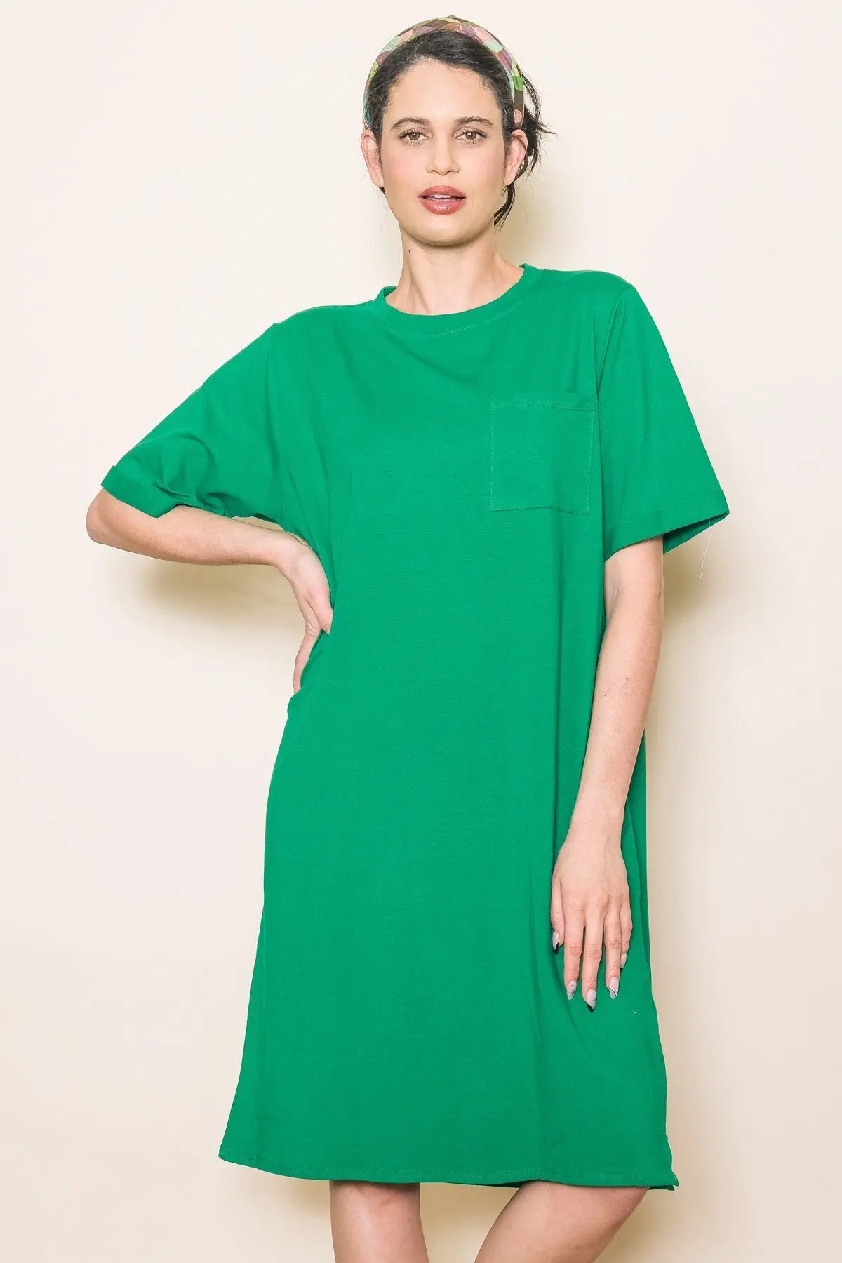 PinkBlush Green Oversized Round Neck T-Shirt Dress - 